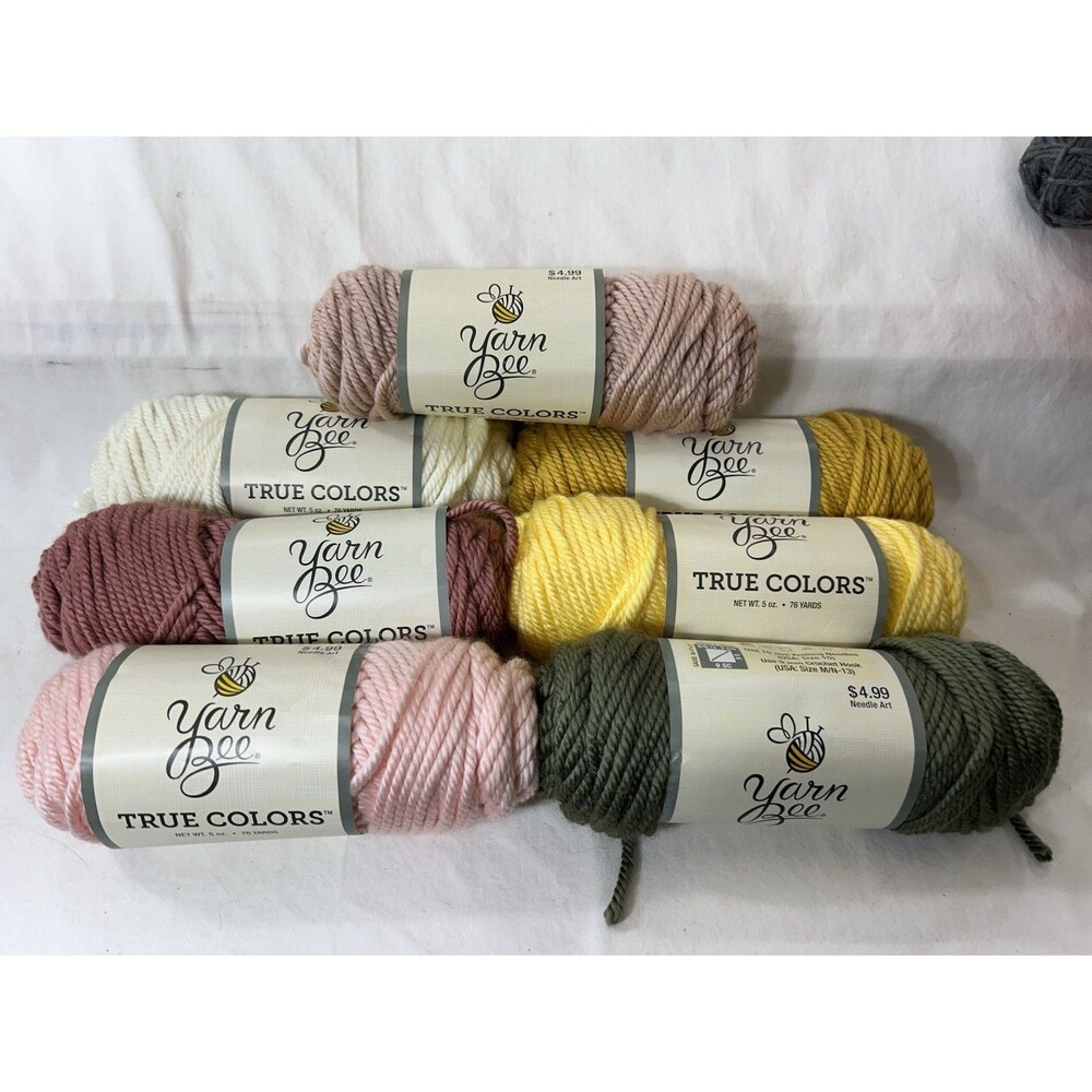 Yarn Bee True Colors Lot of 7 Bulky Yarn 5 oz 76 Yds Muted Colors New